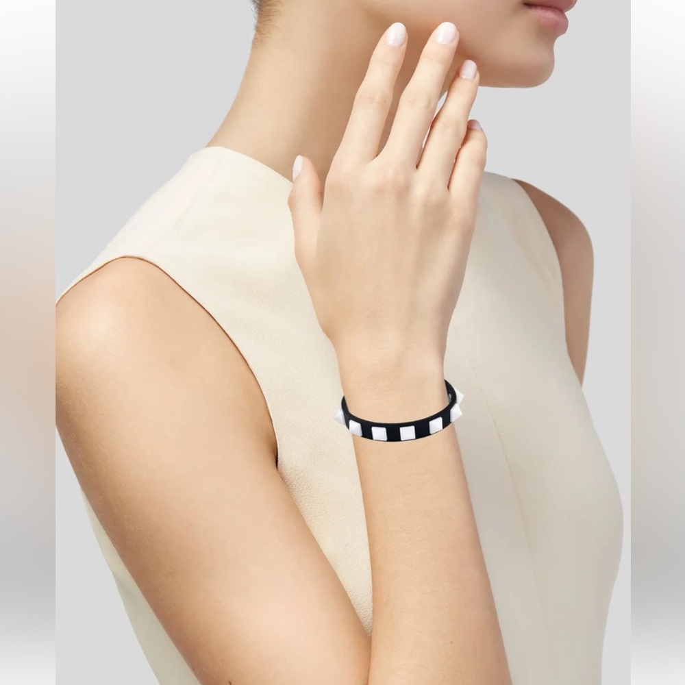 Valentino black leather bracelet with white studs